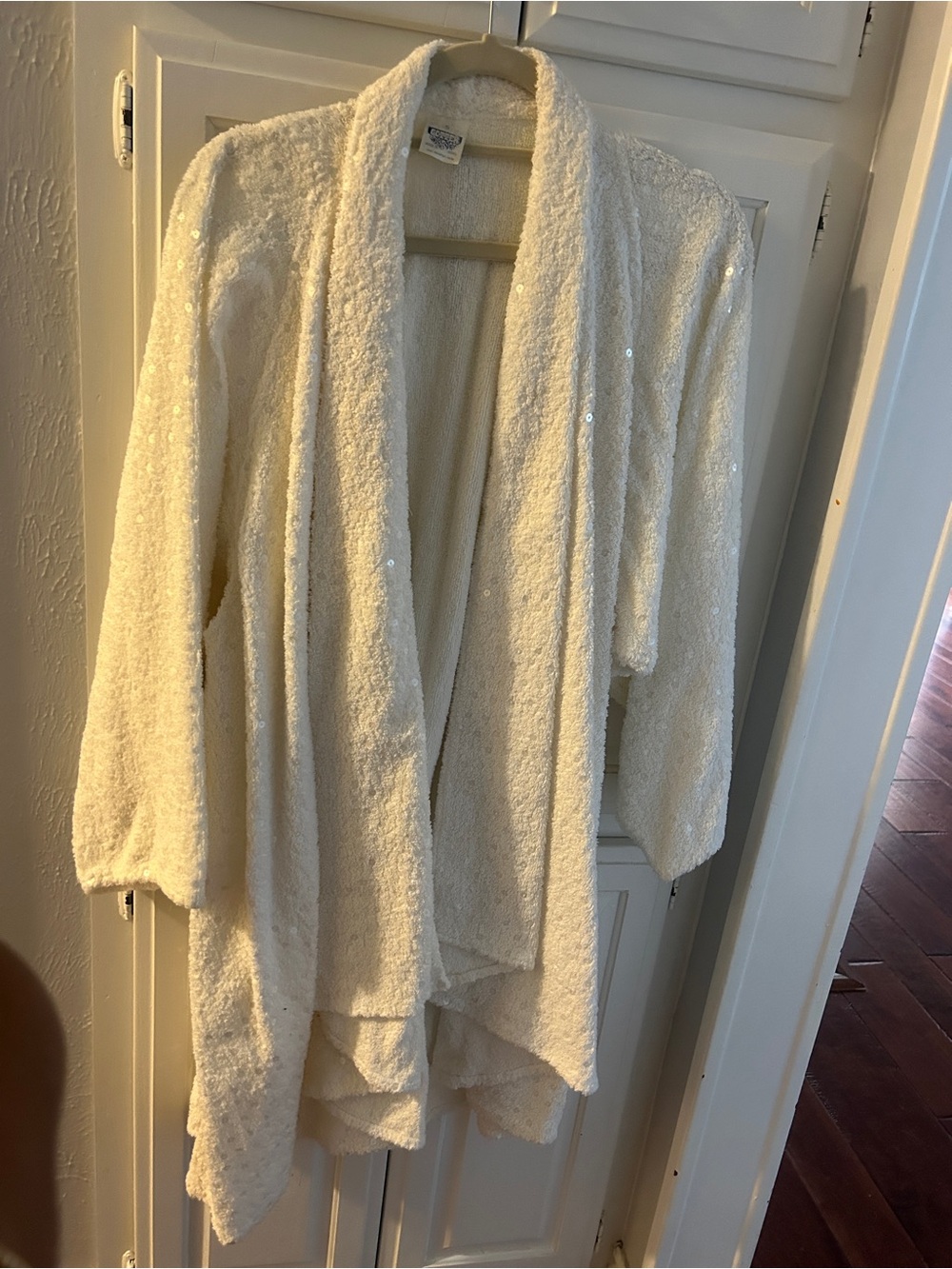 Vintage Gottex Israel White Terry Cloth Sequin Beach Cover-Up Robe Size S